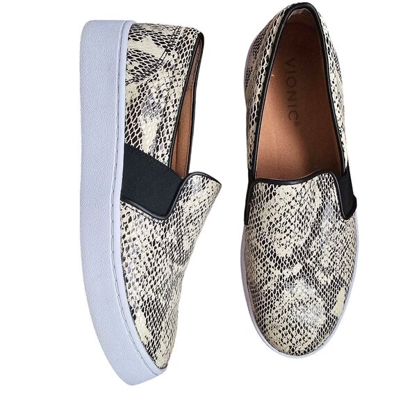 Vionic Demetra White/Black Leather Snakeskin Slip On Sneakers Size US 6.5 - Picture 4 of 10